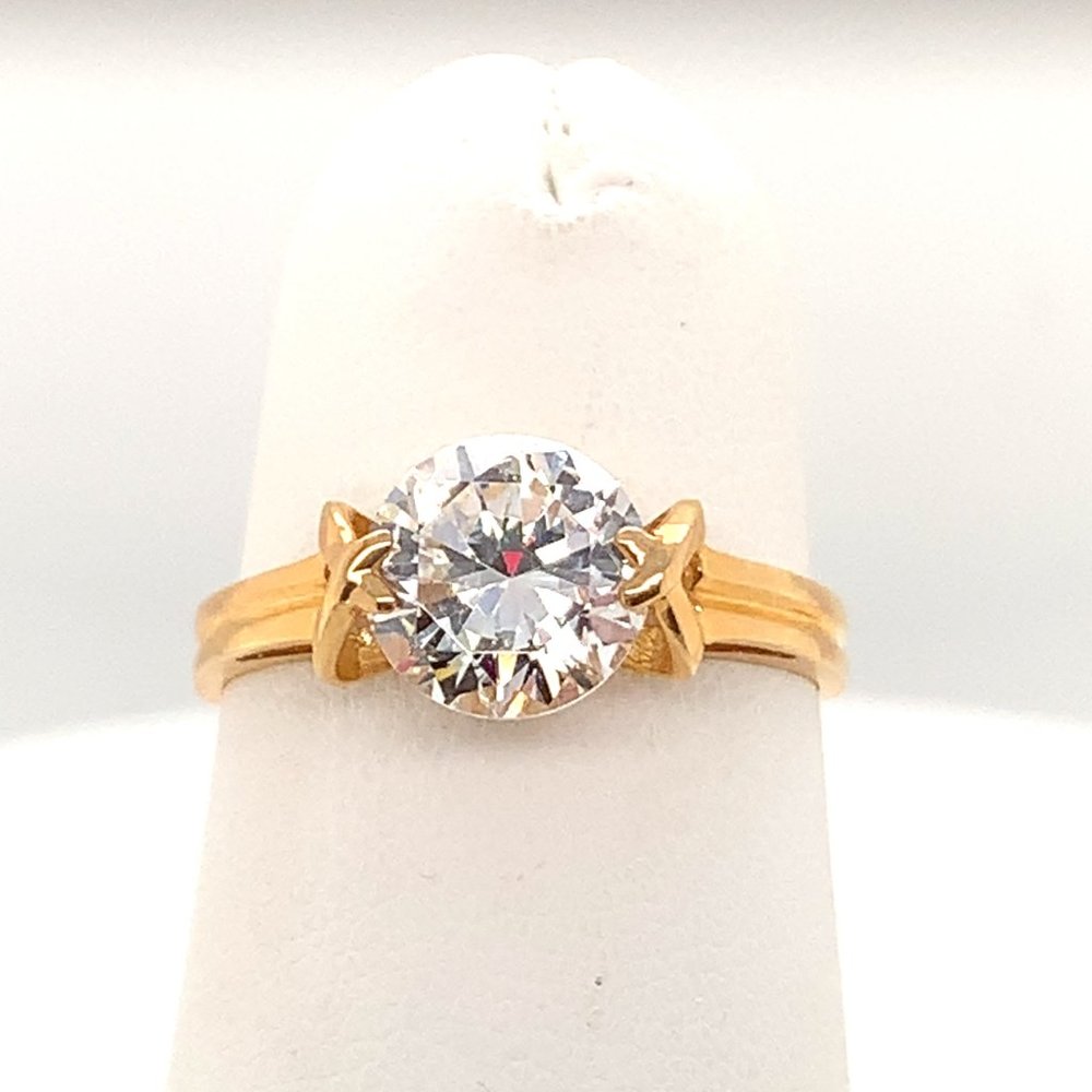 14K Solid Yellow Gold CZ Engagement Ring
